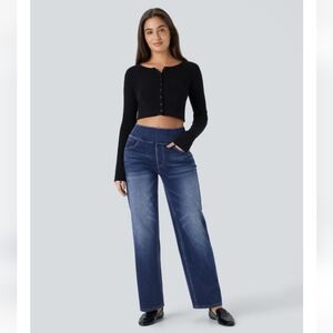 Halara Flex™ High Waisted Pockets Straight Leg Washed Casual Jeans